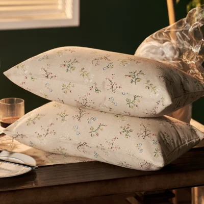 Housse de Coussin “Fleurs Sauvages” – Lin & Coton Naturel